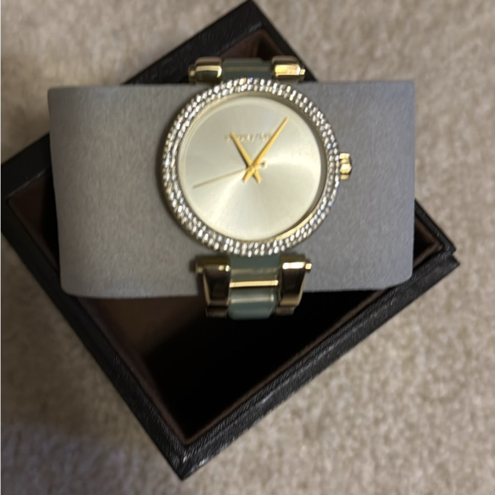 Gold and aqua Two-Tone Crystal Studded Watch